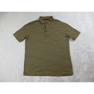Bugatchi Polo Shirt Mens Large‎ Yellow Blue Striped Preppy Golf Golfing Casual